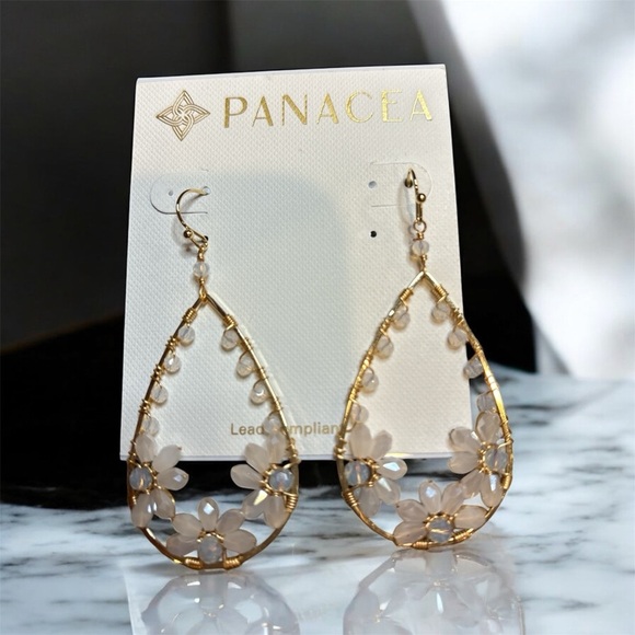 panacea Jewelry - Panacea Gold and Cream Teardrop Earrings
